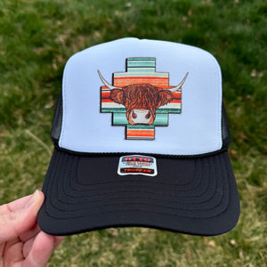 Serape Highland Cow - Western Foam Trucker Hat