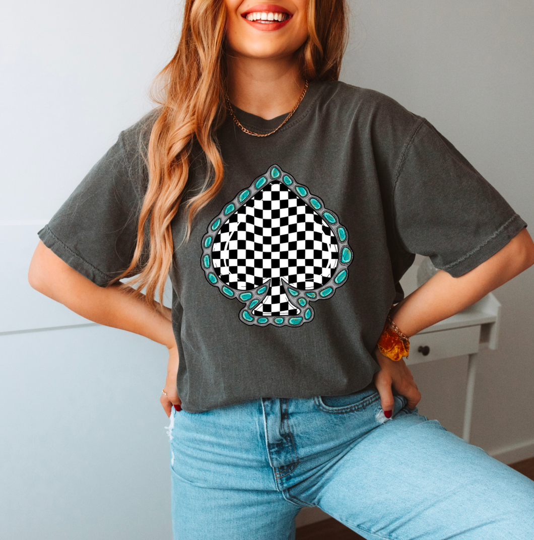 Checker Spade Turquoise Shirt Or Sweatshirt