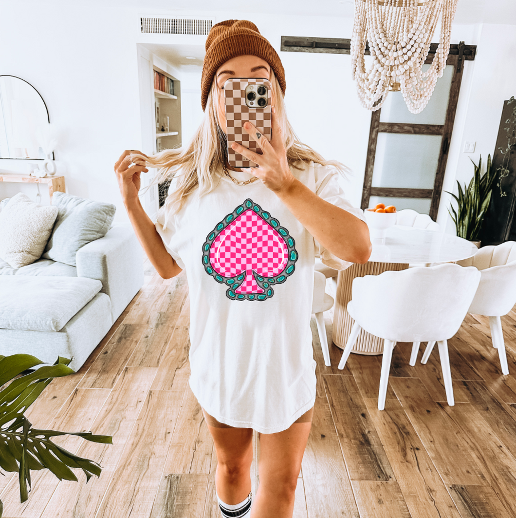 Pink Checker Spade Turquoise Shirt Or Sweatshirt