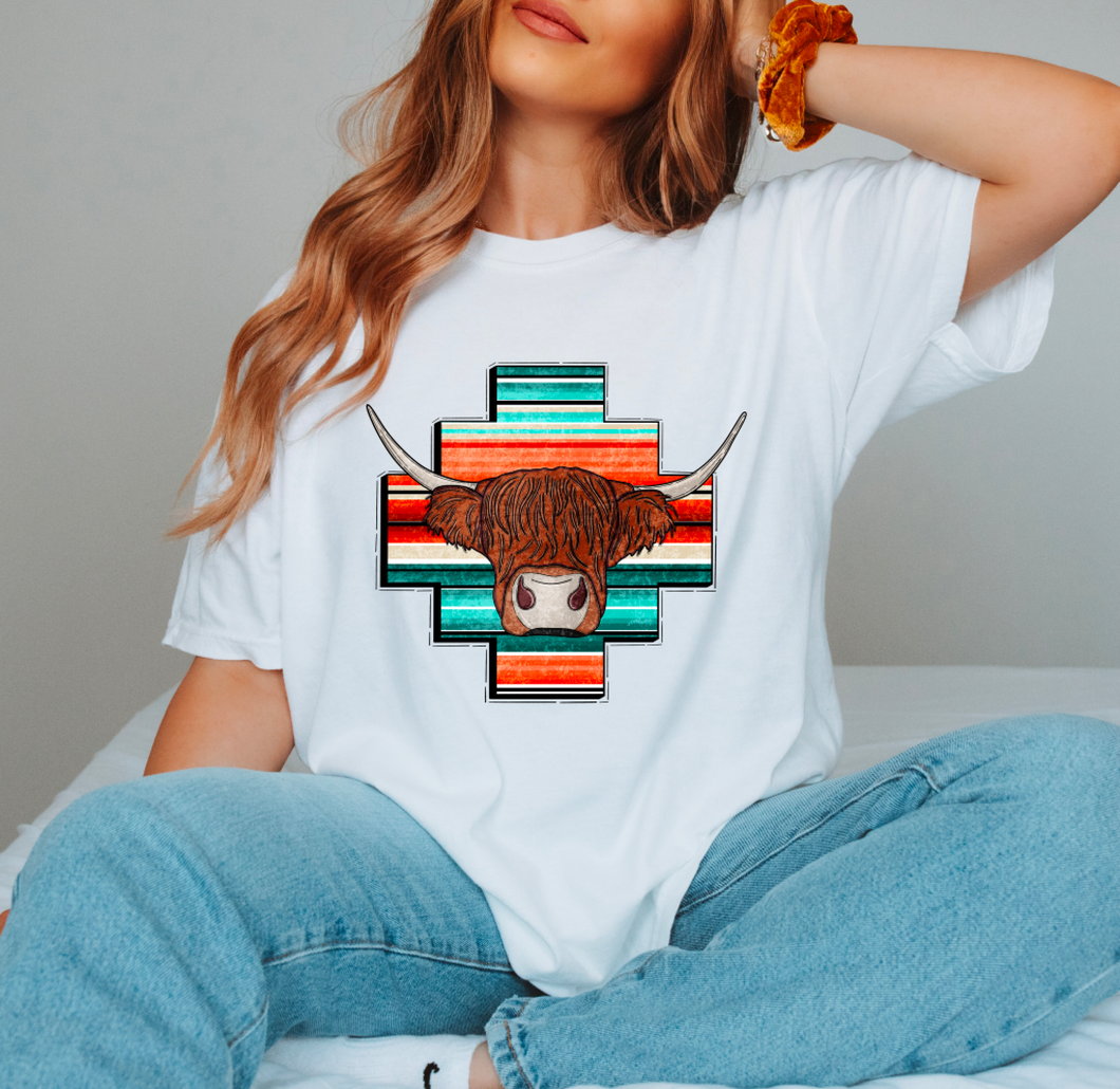 Serape Highland Cow Shirt Or Sweatshirt