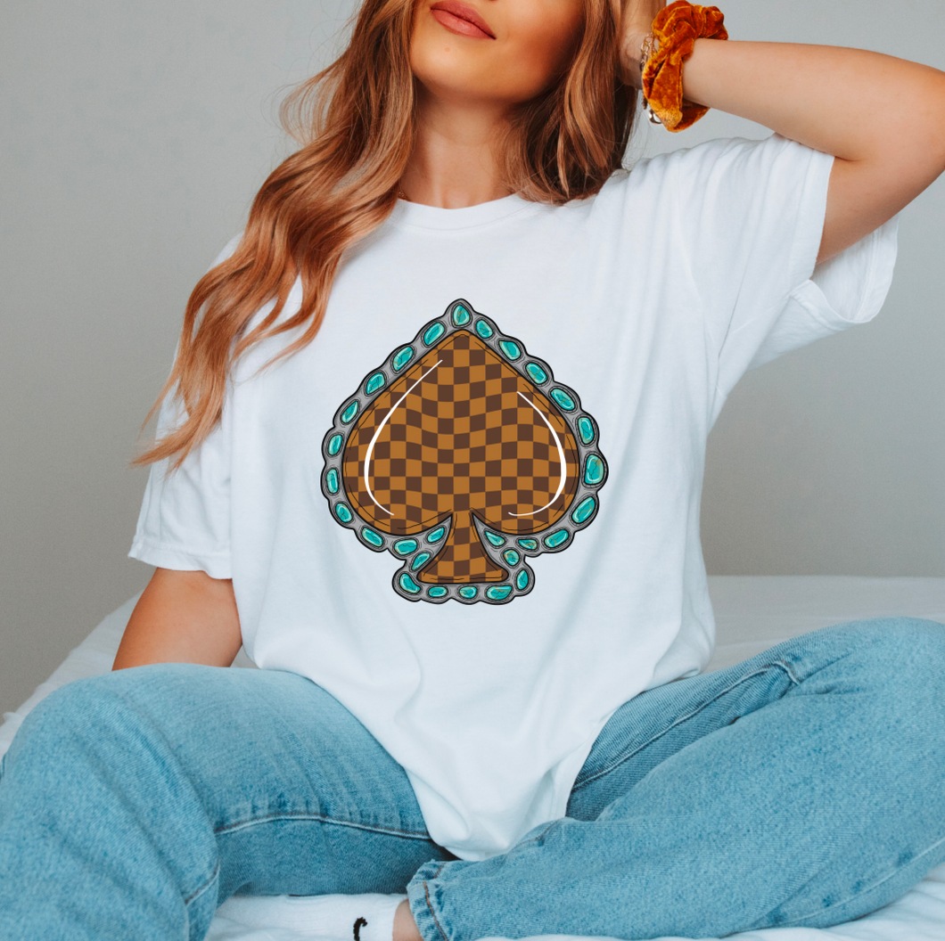 Brown Checker Spade Turquoise Shirt Or Sweatshirt