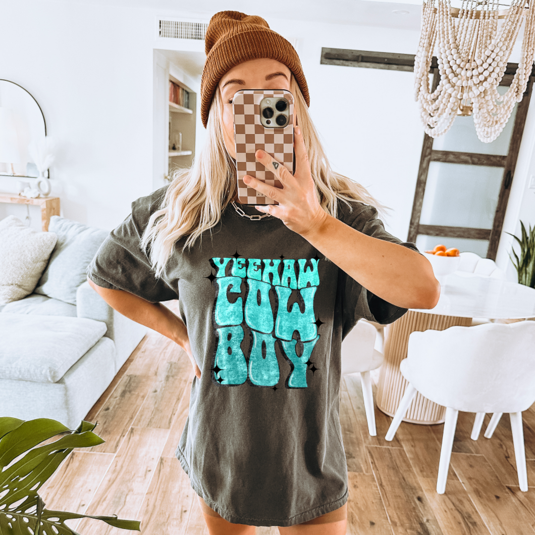 Turquoise Yee Haw Cowboy Shirt