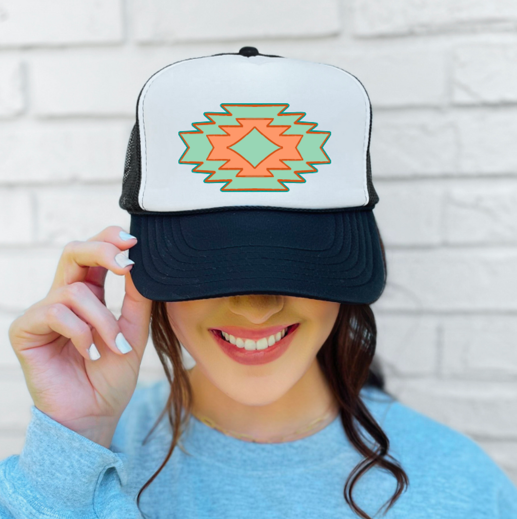 Teal Aztec - Western Foam Trucker Hat