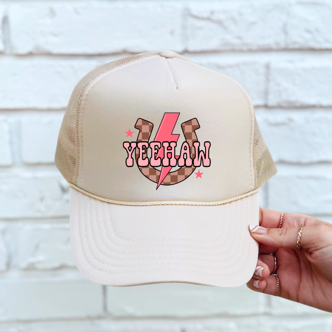 Yeehaw Horseshoe Checker Bolt - Western Foam Trucker Hat