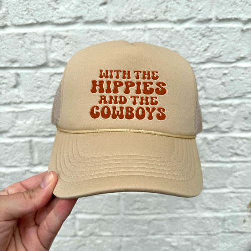 With The Hippies & The Cowboys Hat DTF Transfer