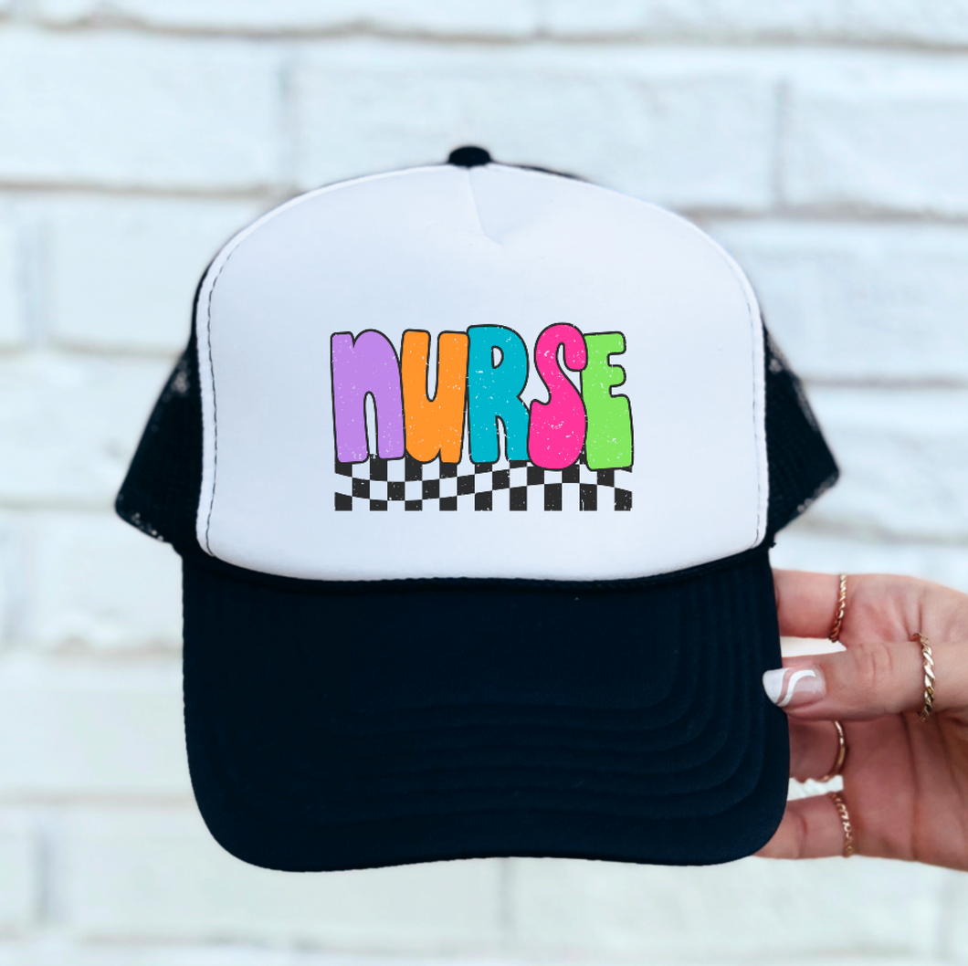 Nurse Colorful Checker Hat DTF Transfer