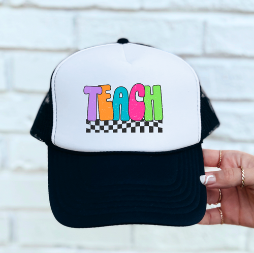 Teacher Colorful Checker Hat DTF Transfer