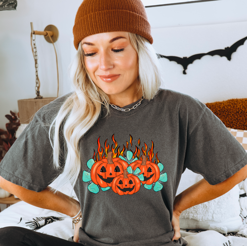 Turquoise Pumpkins Halloween DTF Transfer