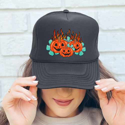 Turquoise Pumpkin Halloween Hat DTF Transfer