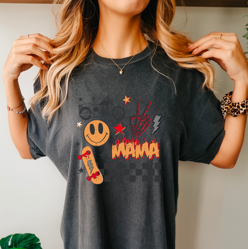 Mama Checker Flames Collage Shirt