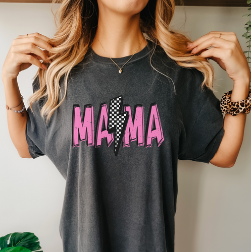 Mama Colorful Checker Lightning Bolt Shirt