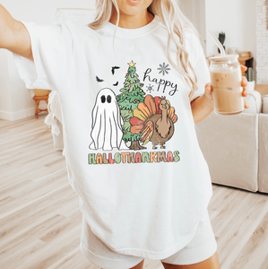 Happy Hellothankmas Halloween Christmas Thanksgiving Shirt