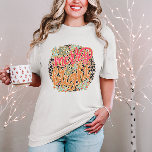 Be Merry & Bright Leopard Glitter Christmas Shirt