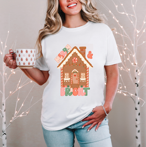 Merry & Bright Gingerbread House Christmas Shirt