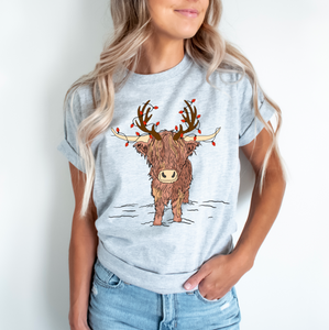 Highland Cow Lights Christmas Shirt Or Sweatshirt