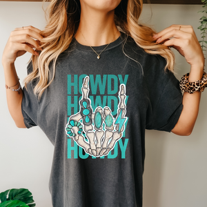 Howdy Turquoise Skeleton Hand Shirt