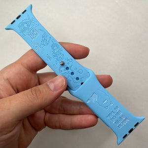 Custom laser engraved Apple watch band with Luca and sea designs.
